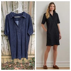 Lauren Ralph Lauren Denim Cotton Shift Dress collar split neck pockets 16 18 XL